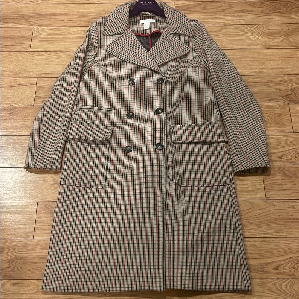 H&M Double-Breasted Checked Trench Coat in Brown and Red - Picture 5 of 12